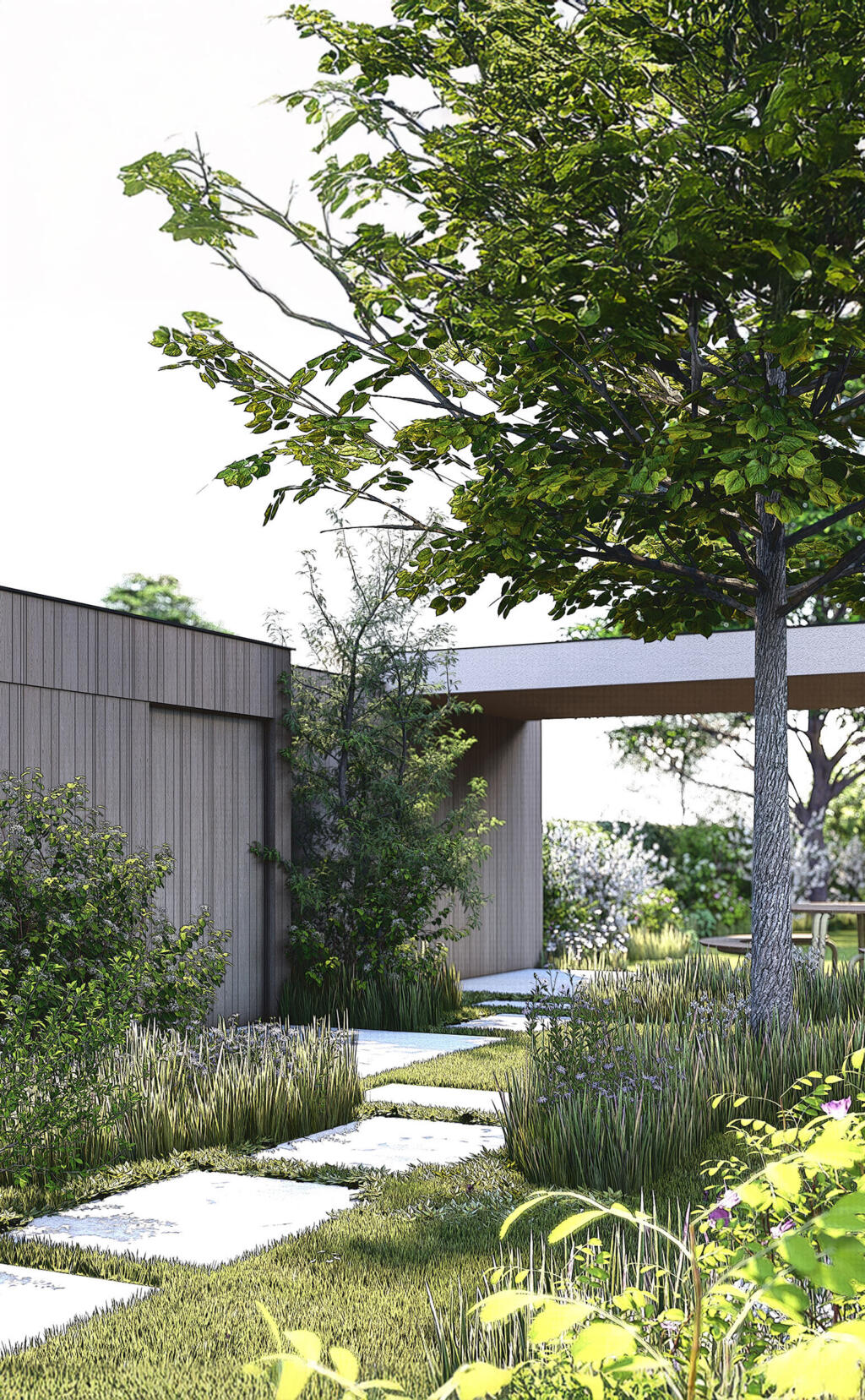 Greenarchitects stefaan willems landschapsarchitect oostakker gekaleide woning modern bijgebouw crepi overdektt vi1