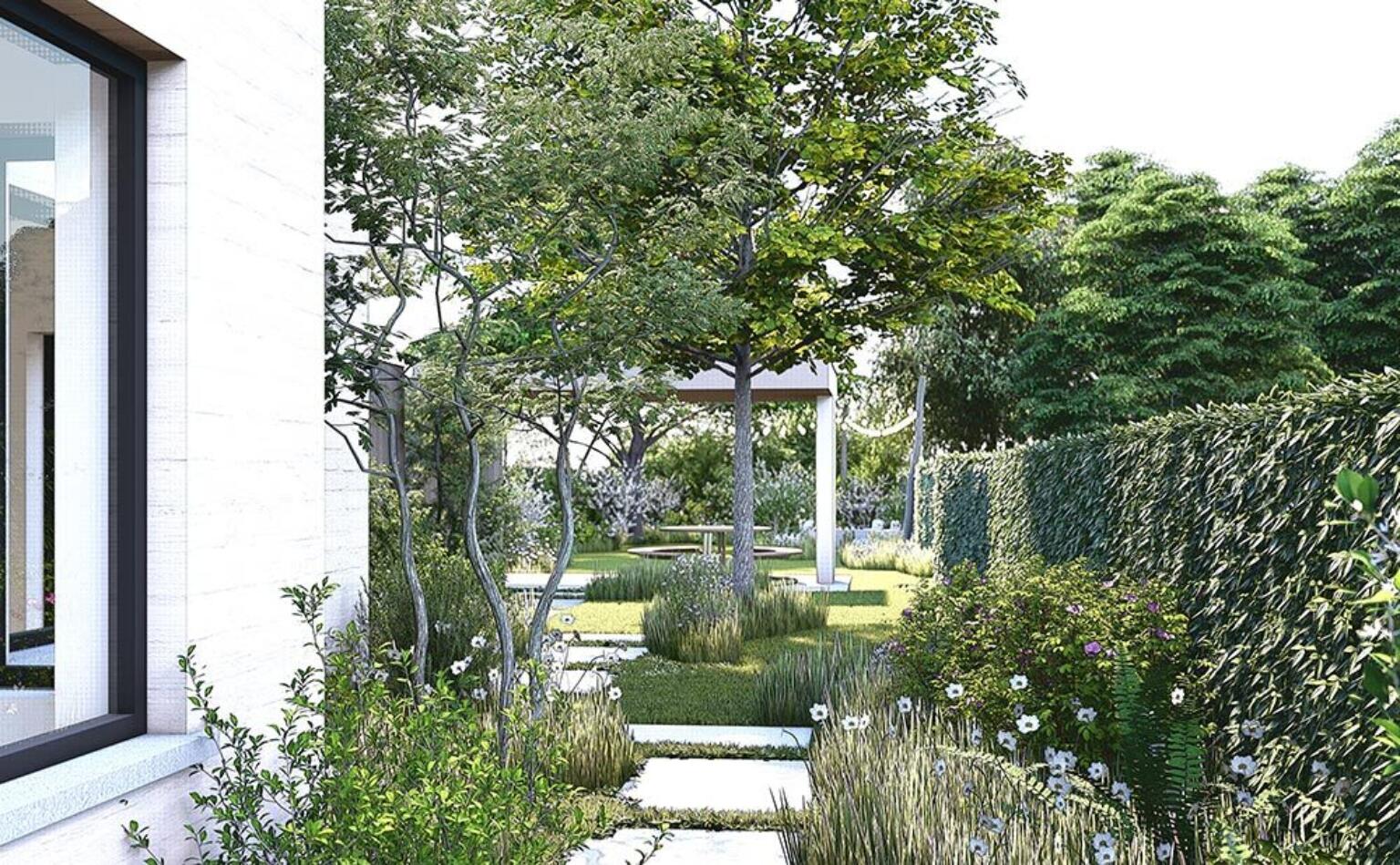Greenarchitects stefaan willems landschapsarchitect oostakker gekaleide woning modern bijgebouw crepi overdekt verhoogd terras polybeton 02