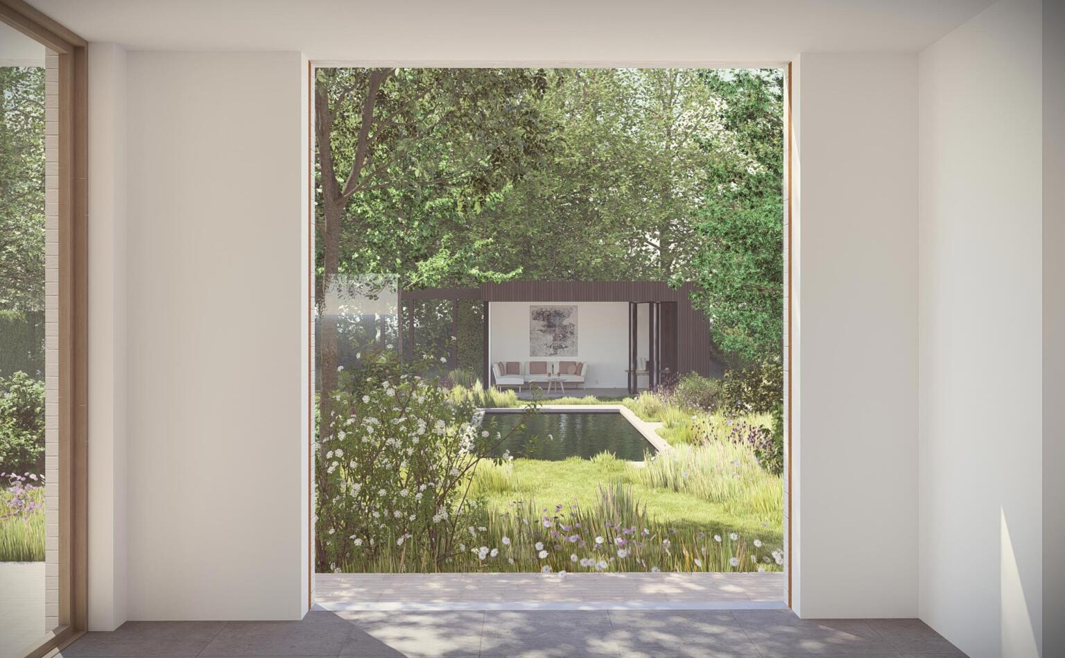 Greenarchitects stefaan willems tuinarchitect drongen kleiklinkers natuursteen terras niveau zwembad bijgebouw ecologisch 01