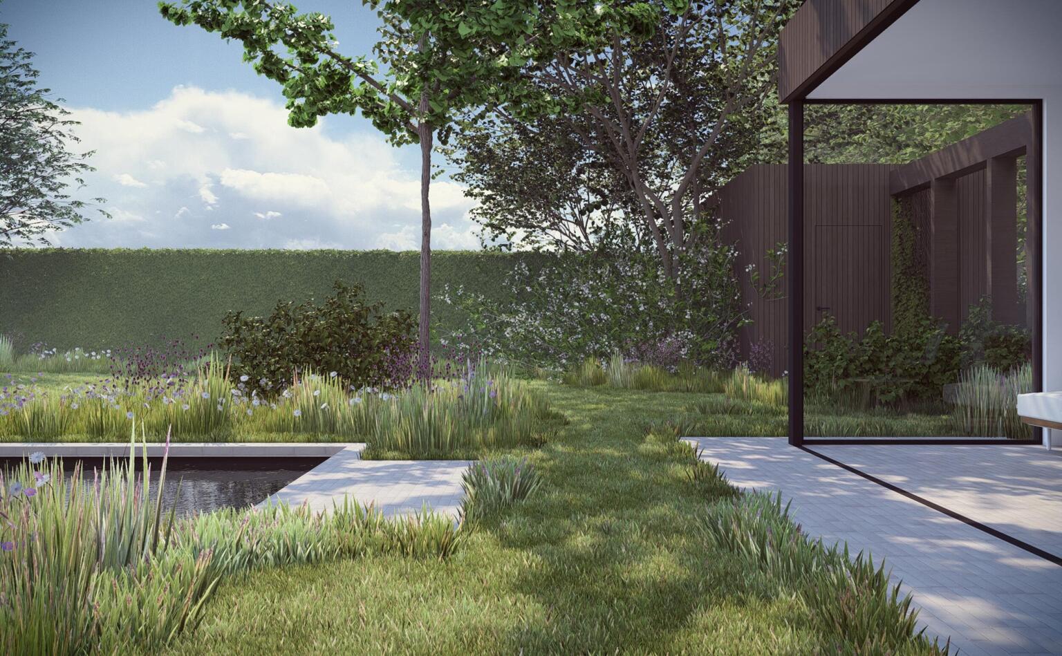 Greenarchitects stefaan willems tuinarchitect drongen kleiklinkers natuursteen terras niveau zwembad bijgebouw ecologisch 12