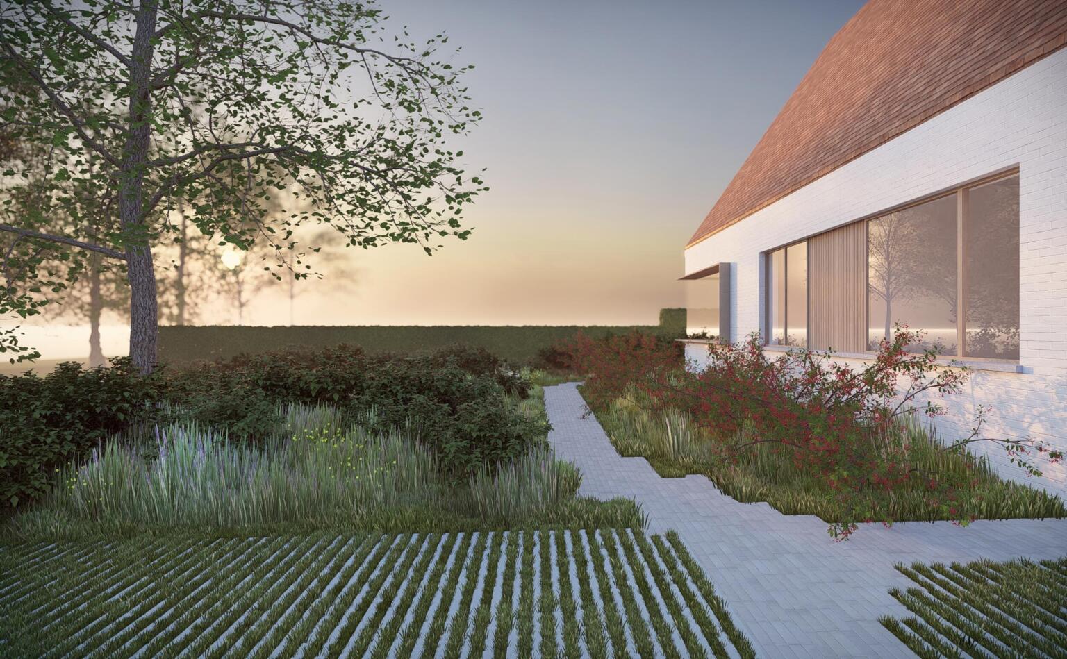 Greenarchitects stefaan willems tuinarchitect drongen voortuin grasdallen hydro leneo kleiklinkers natuurlijk 03