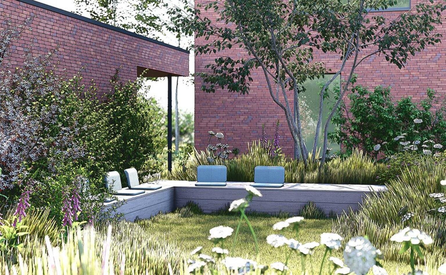 Greenarchitects stefaan willems tuinarchitect laarne moderne woning bijgebouw zitbank hoogstam boom heester haag grassen vaste planten varens ecologisch biodivers 01