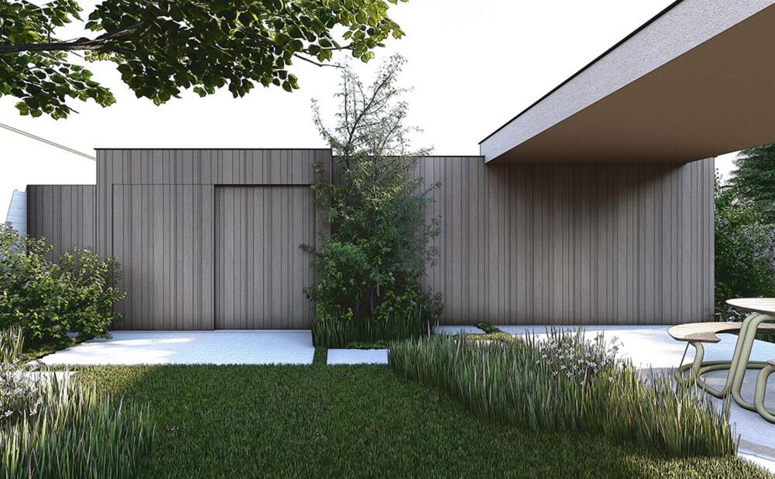 Greenarchitects stefaan willems tuinarchitect oostakker gekaleide woning modern bijgebouw crepi overdekt verhoogd 01