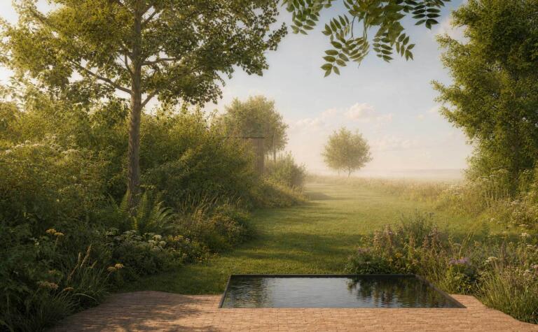Greenarchitects stefaan willems landschapsarchitect haaltert landschapstuin waterpartij kleiklinkers natuurlijk ontwerp 06