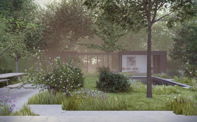 Greenarchitects stefaan willems tuinarchitect drongen kleiklinkers natuursteen terras niveau zwembad bijgebouw ecologisch 04