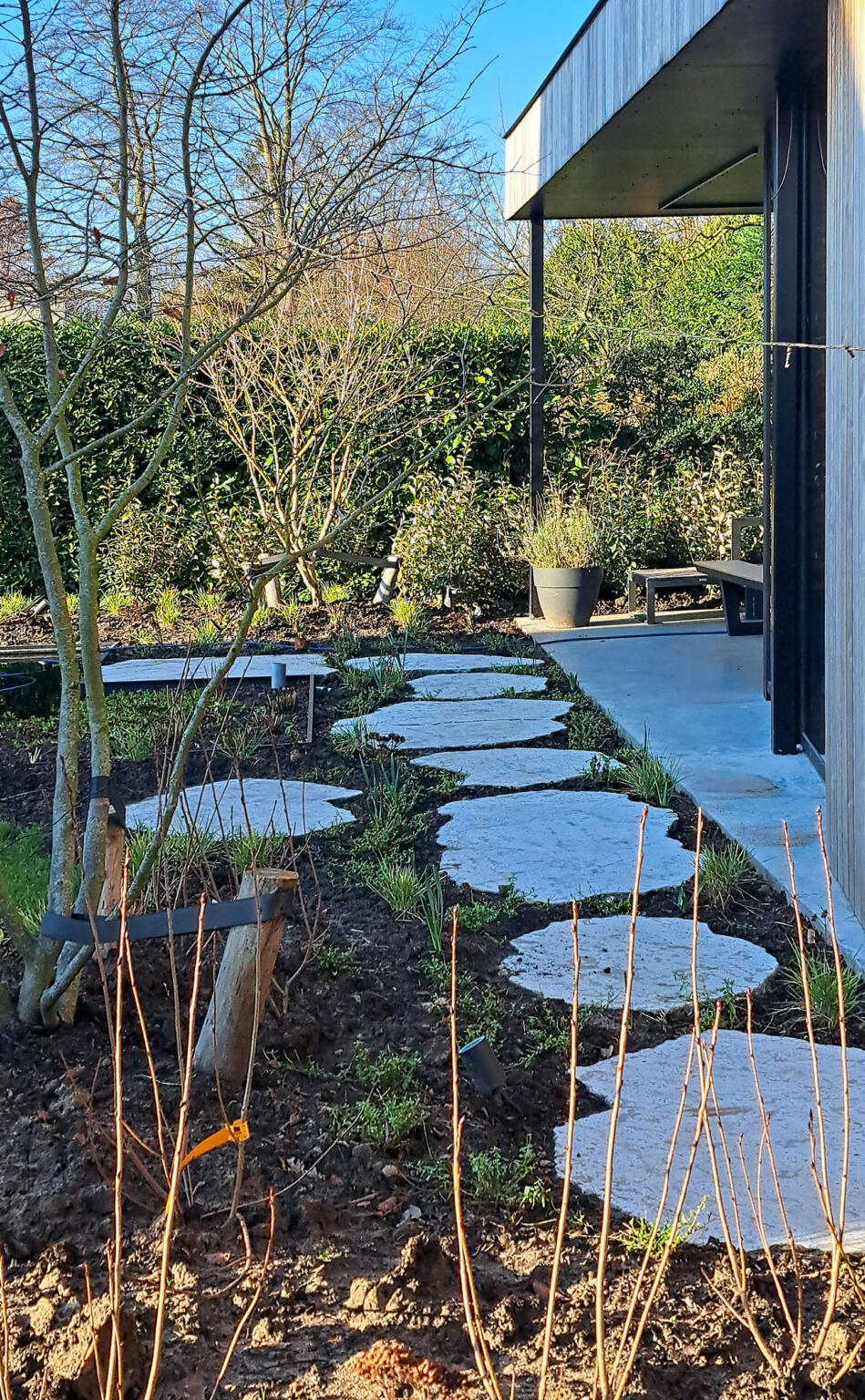 Greenarchitects stefaan willems landschapsarchitect melle modern bijgebouw glazenwand gepolierde beton zwemvijver filterbak buro basiel 55