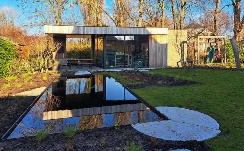 Greenarchitects stefaan willems landschapsarchitect melle modern bijgebouw glazenwand VI zwemvijver filterbak buro basiel 50
