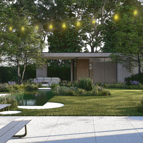 Greenarchitects stefaan willems landschapsarchitect melle modern bijgebouw glazenwand gepolierde beton zwemvijver filterbak buro basiel VI