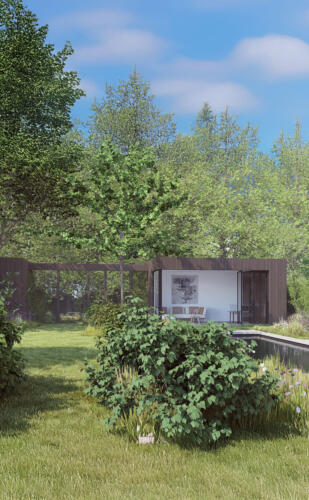 Greenarchitects stefaan willems tuinarchitect drongen kleiklinkers natuursteen terras niveau zwembad bijgebouw hout ecologisch vi